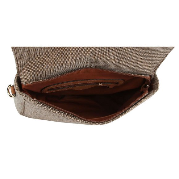 Linen Scarf Handle Satchel in Coffee - Picture 2 of 5